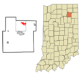 523px-Whitley County Indiana Incorporated and Unincorporated areas Tri-Lakes Highlighted.png
